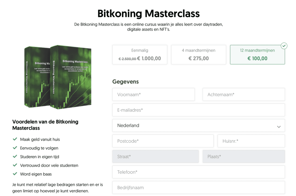 Bitkoning-masterclass-kosten