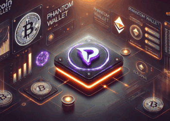 Futuristische visualisatie van Phantom Wallet als beste wallet voor Solana-gebruikers, met centraal logo en subtiele SOL-branding