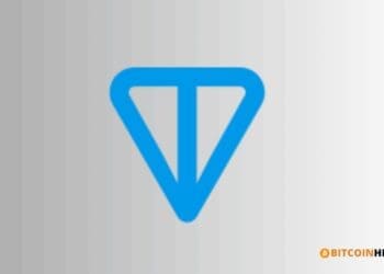 Blauw Toncoin-logo in de vorm van een gestileerde driehoek, symbool van de blockchain achter Telegram (The Open Network).