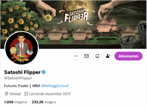 Screencap van Crypto twitter pagina van Satoshi Flipper