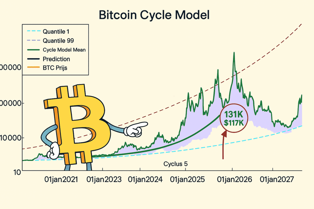 Cartoon van Bitcoin Cycle-model van Boitcoinhelper