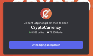 Screencap uitnodiging Cryptocurrency discord kanaal