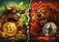 Illustratie van bull- en bearmarkten in crypto met stijgende en dalende markttrends